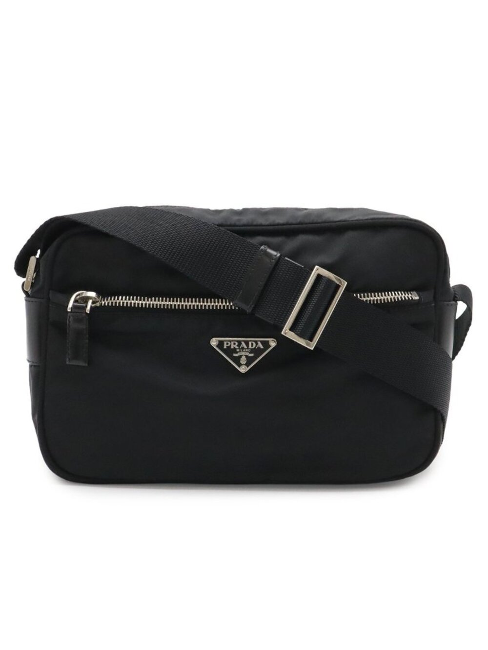 ★SOLD★ Prada Triangle Logo Shoulder Bag Pochette Crossbody Nylon Leather Nero - Picture 1 of 9